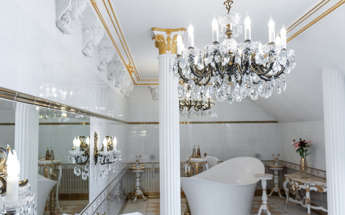 Mosiężny kinkiet EN852301PT  Mosiężny szklany żyrandol EL8531201PT