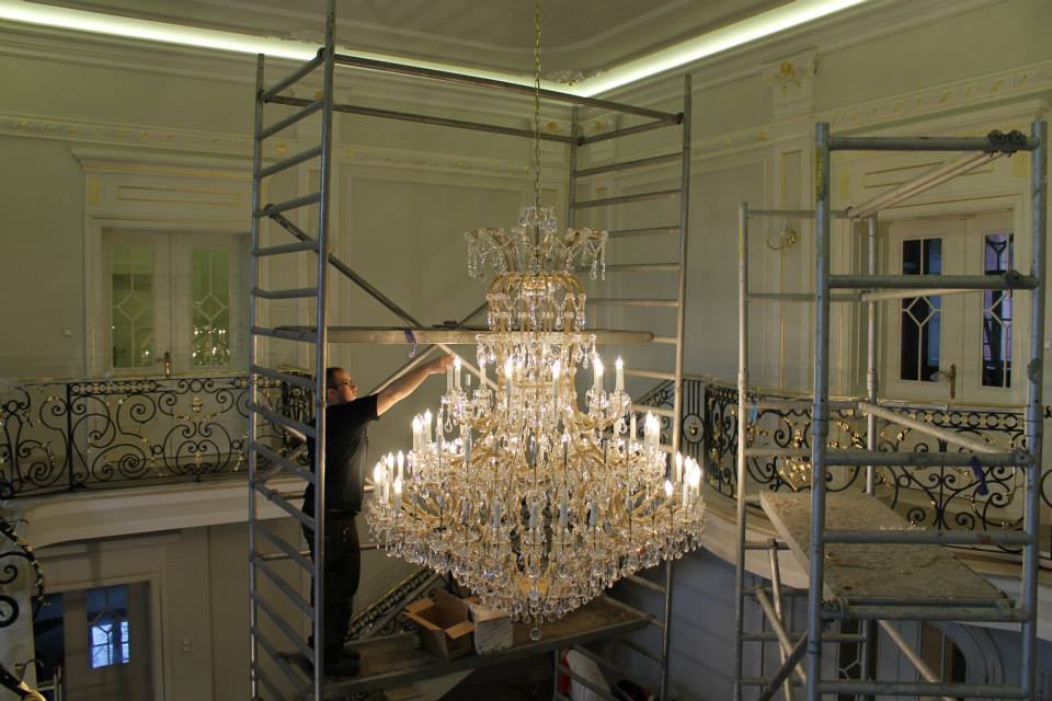 Installation of crystal chandelier