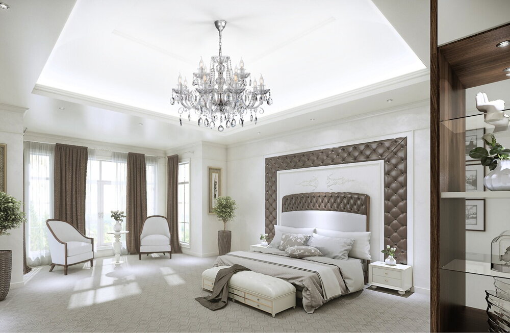 Luksusowe oświetlenie sypialni - kryształowy żyrandol