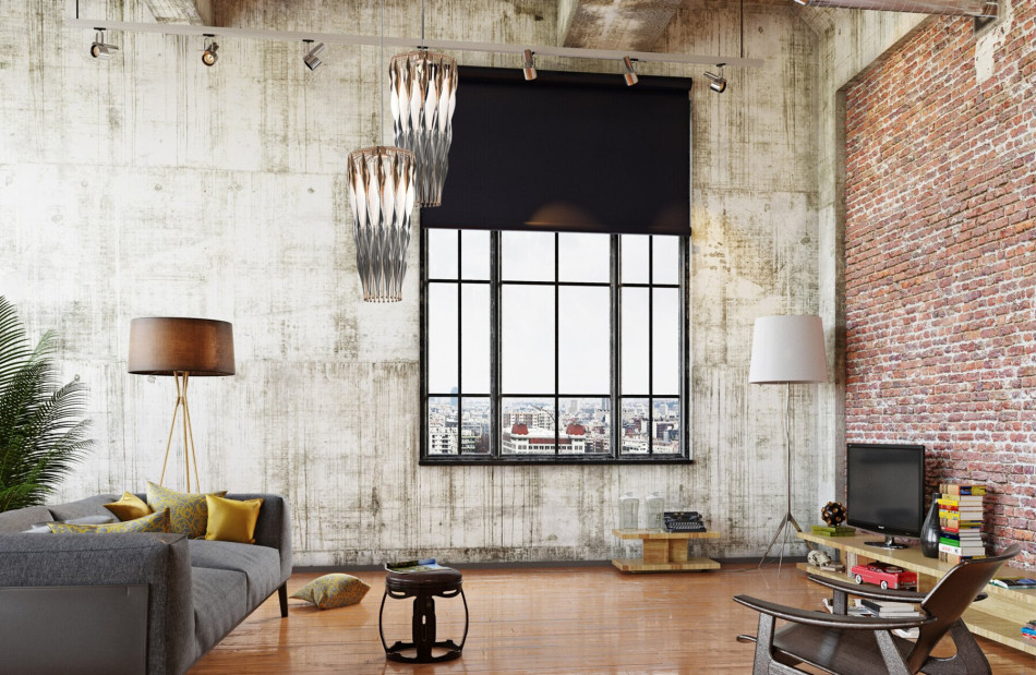 Industrial interior style and a crystal chandelier