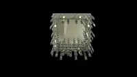 Kwadratowa lampa sufitowa z kaskadą kryształowych pryzmatów w srebrnym wykończeniu