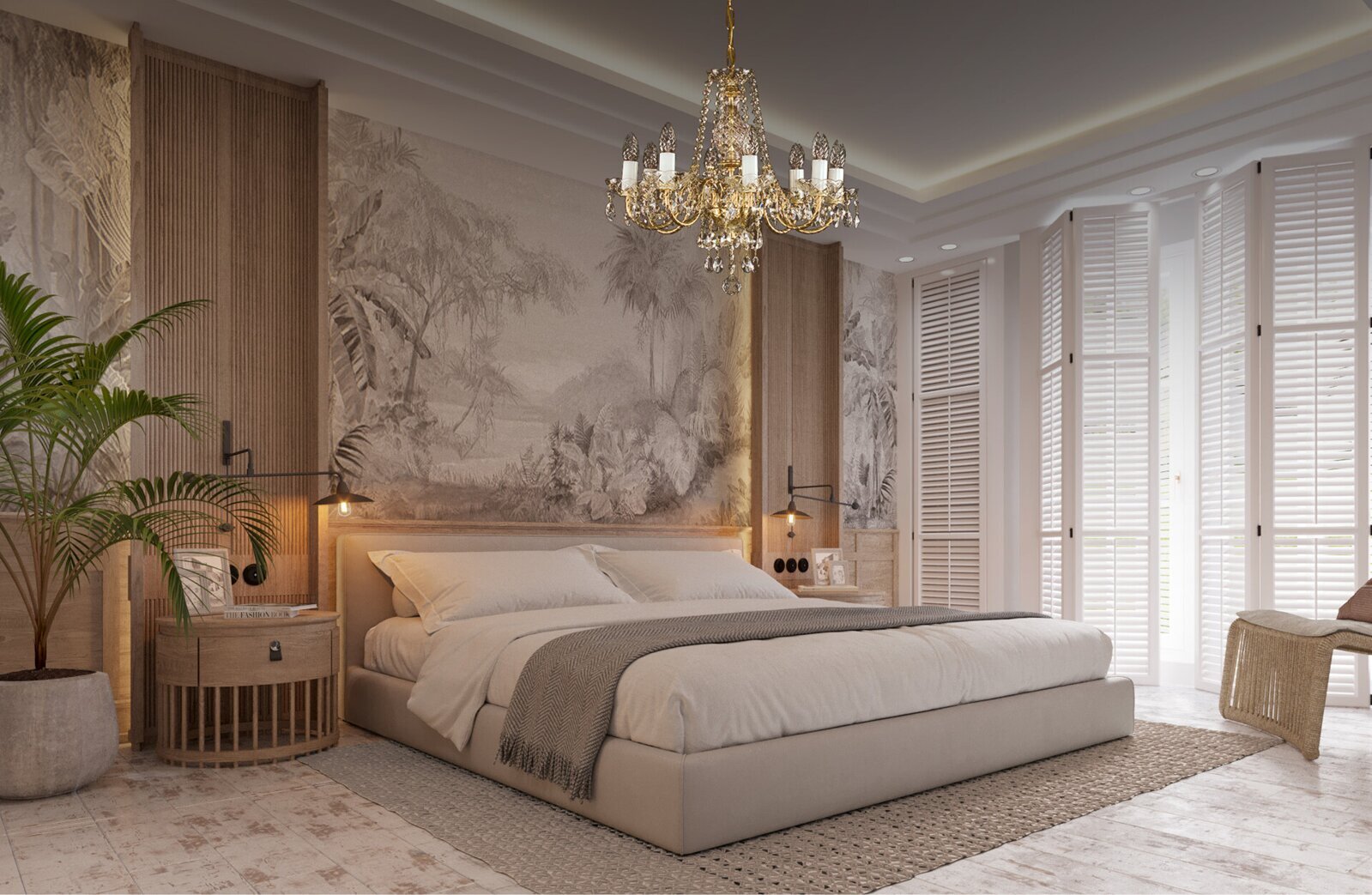 Mosiężny żyrandol do nowoczesnej sypialni w stylu prowansalskim L179CE