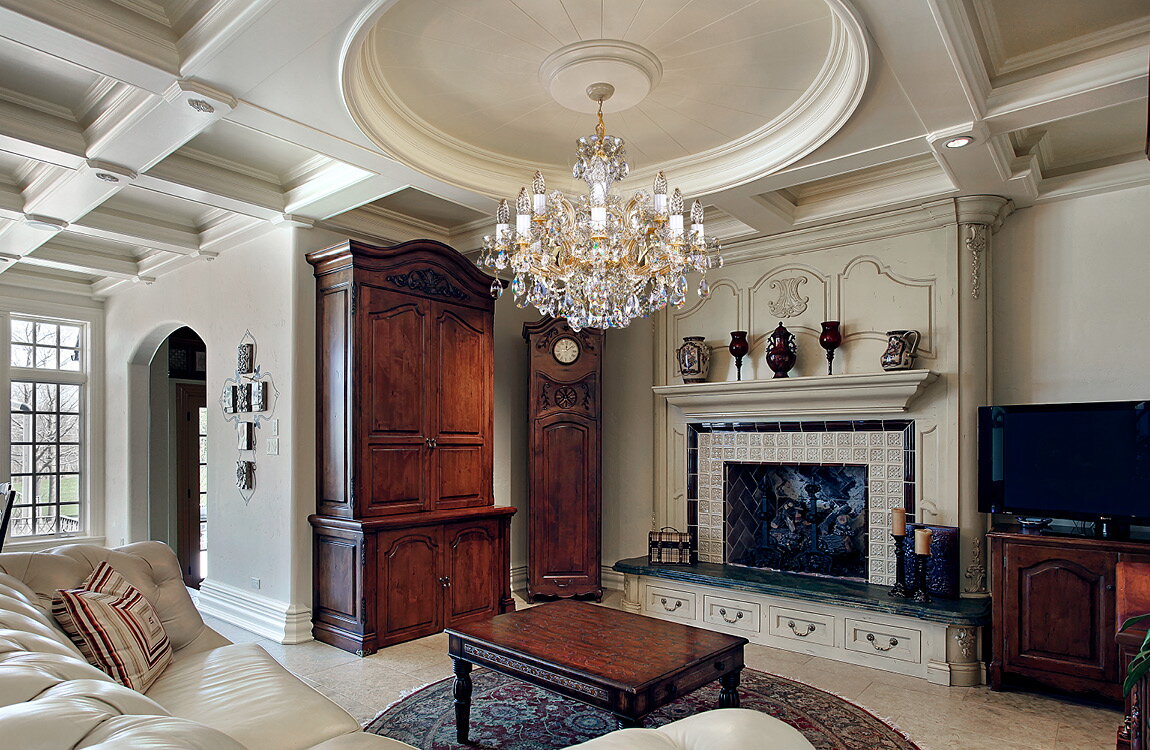 Living room in chateau style crystal chandelier L425CE