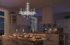 Modern Crystal Chandelier Above Dining Table 