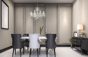 Modern Crystal Chandelier Above Dining Table 