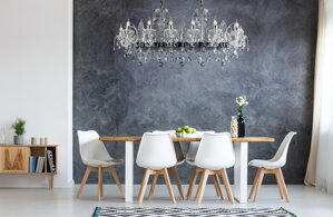 Modern Crystal Chandelier Above Dining Table 