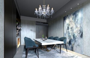 Modern Crystal Chandelier Above Dining Table 