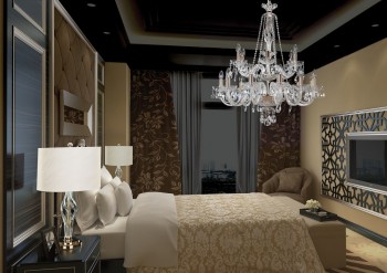 Lampy stołowe i żyrandol w sypialni
