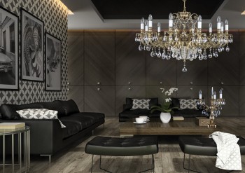 Brass chandelier in living room