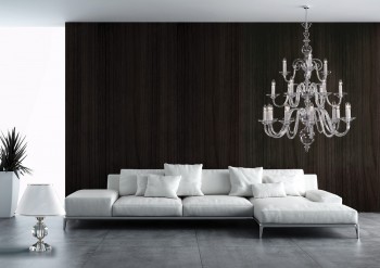 Modern glass chandelier in the living room