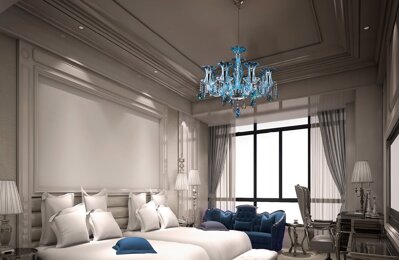 Niebieski żyrandol do sypialni w stylu prowansalskim EL4188303-3TN